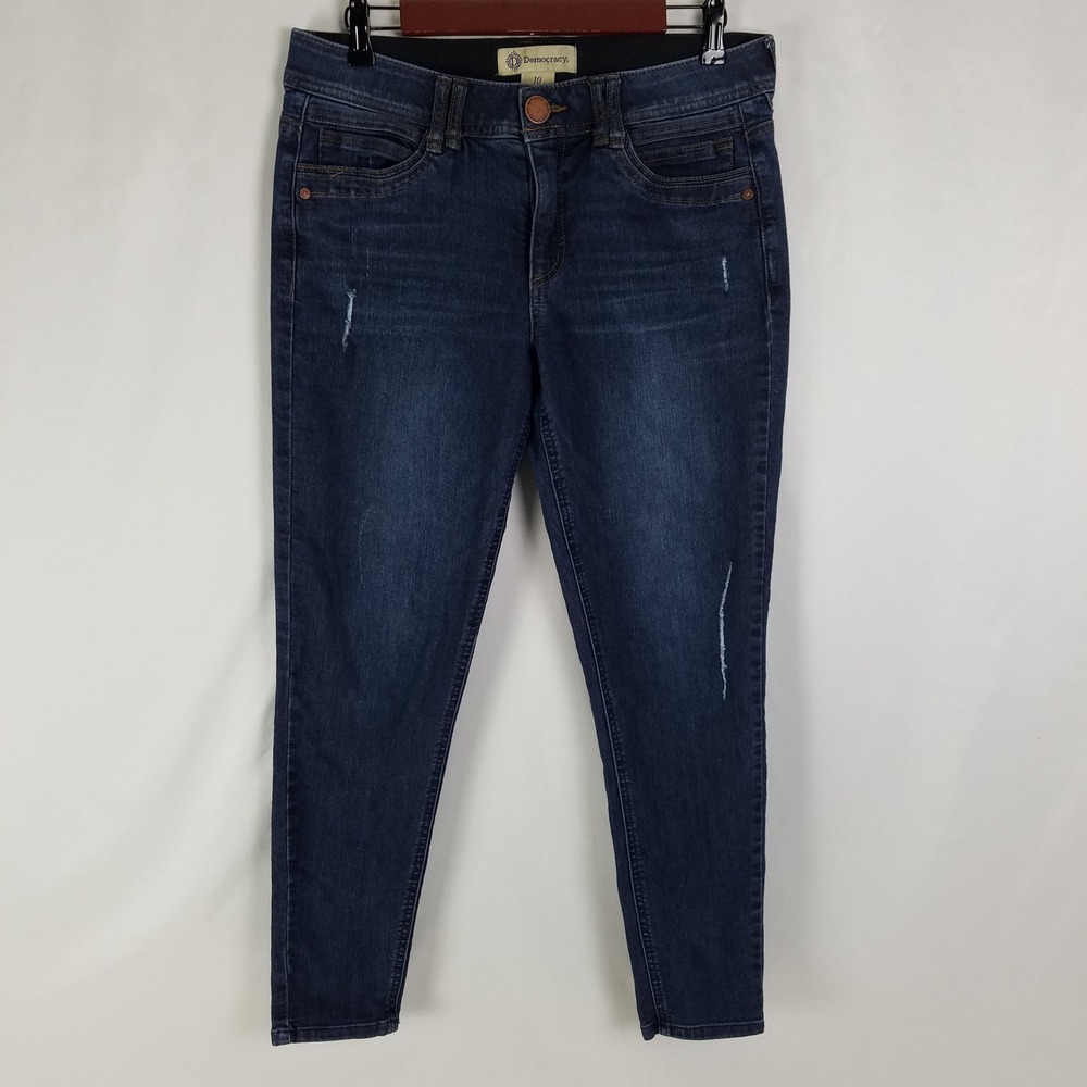 Democracy Ab Technology Jeans Womens Size 10 Dark Wash Distressed Skinny